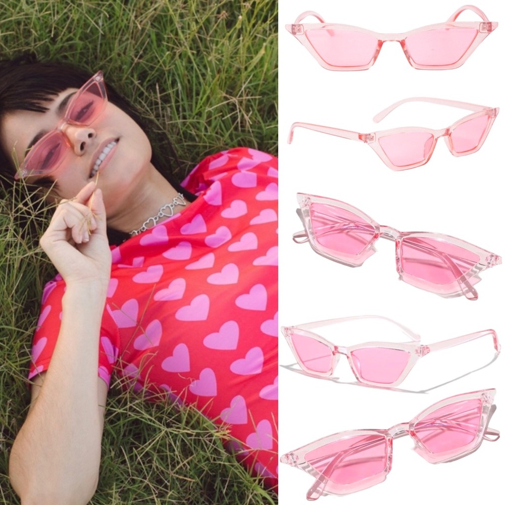 Retro 80’s 90’s Pink Tinted Cat Eye Pink Sunglasses